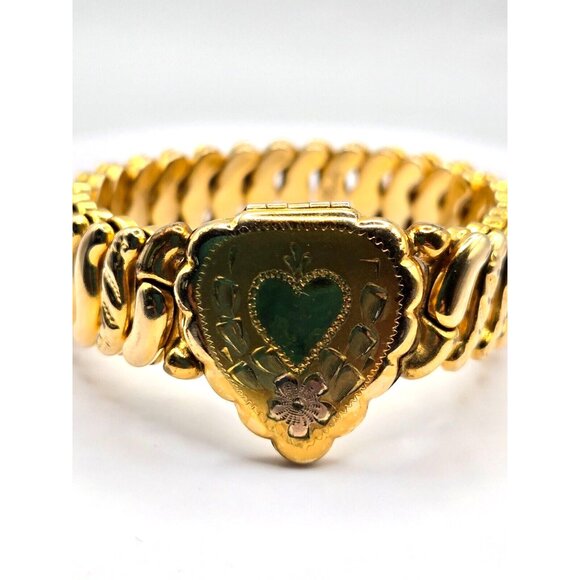 Antique "La Mode" GF SWEETHEART Heart Photo Stretch Bracelet Unique 1920s - Picture 2 of 7